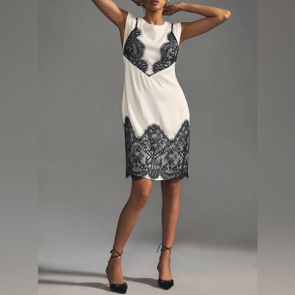 NWT $148 Anthropologie Woman’s Maeve Lace T-Shirt Slip Dress, Sz S